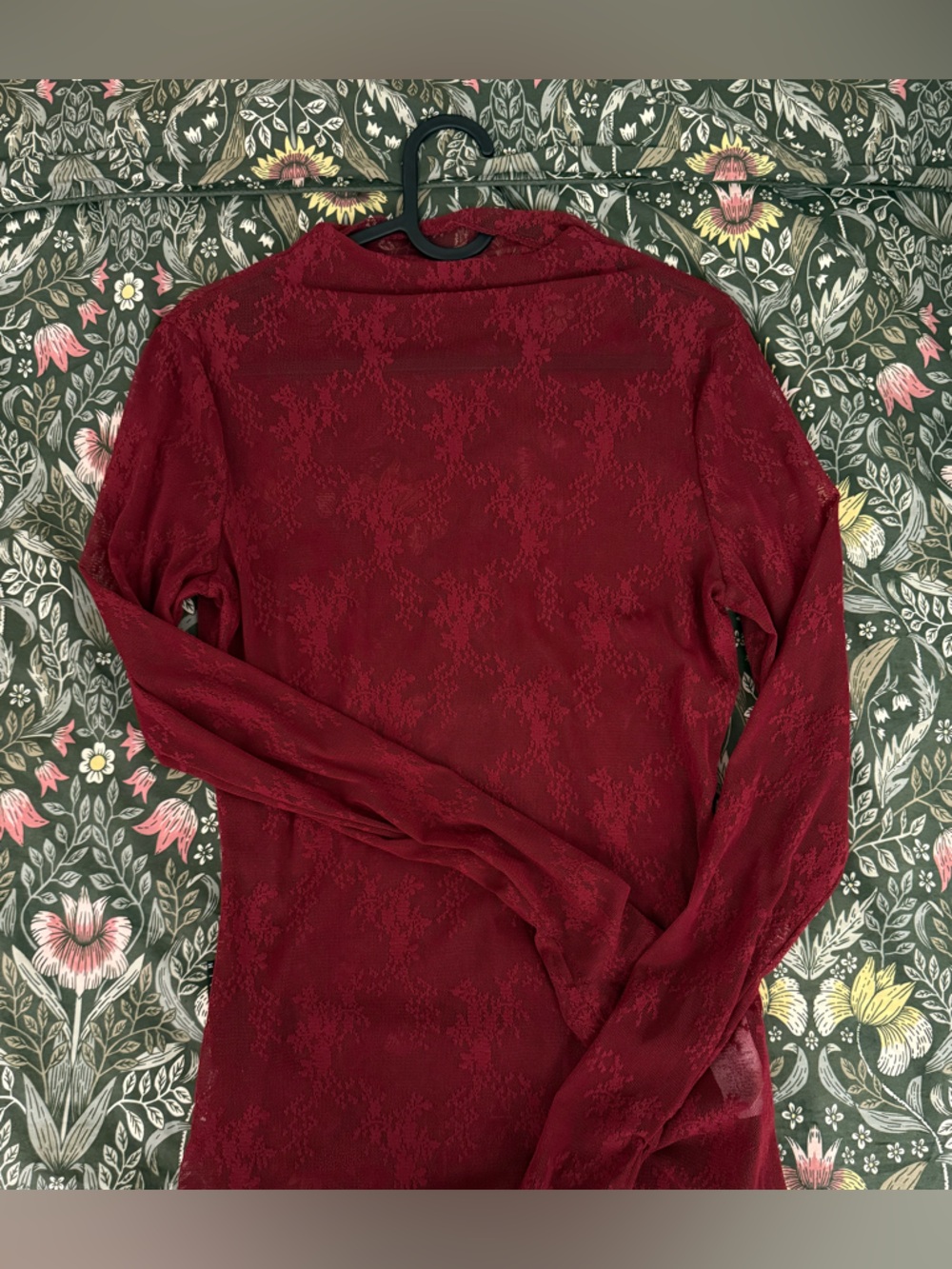 SHEIN Burgundy Lace Long Sleeve Top